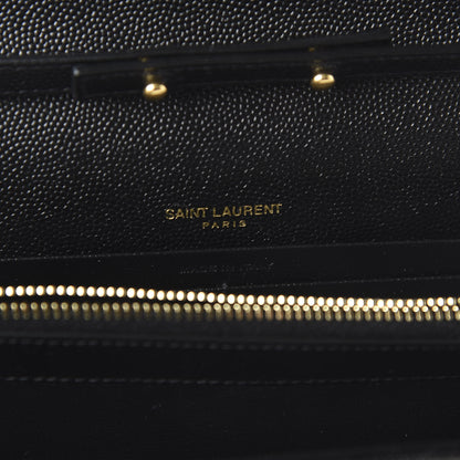 Saint Laurent Grain De Poudre Matelasse Chevron Monogram Chain Wallet Black 8 of 9