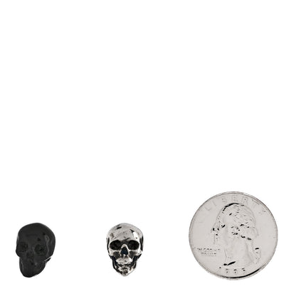 Saint Laurent Metal Glass Skull Clip On Earrings Silver Black 2 of 5