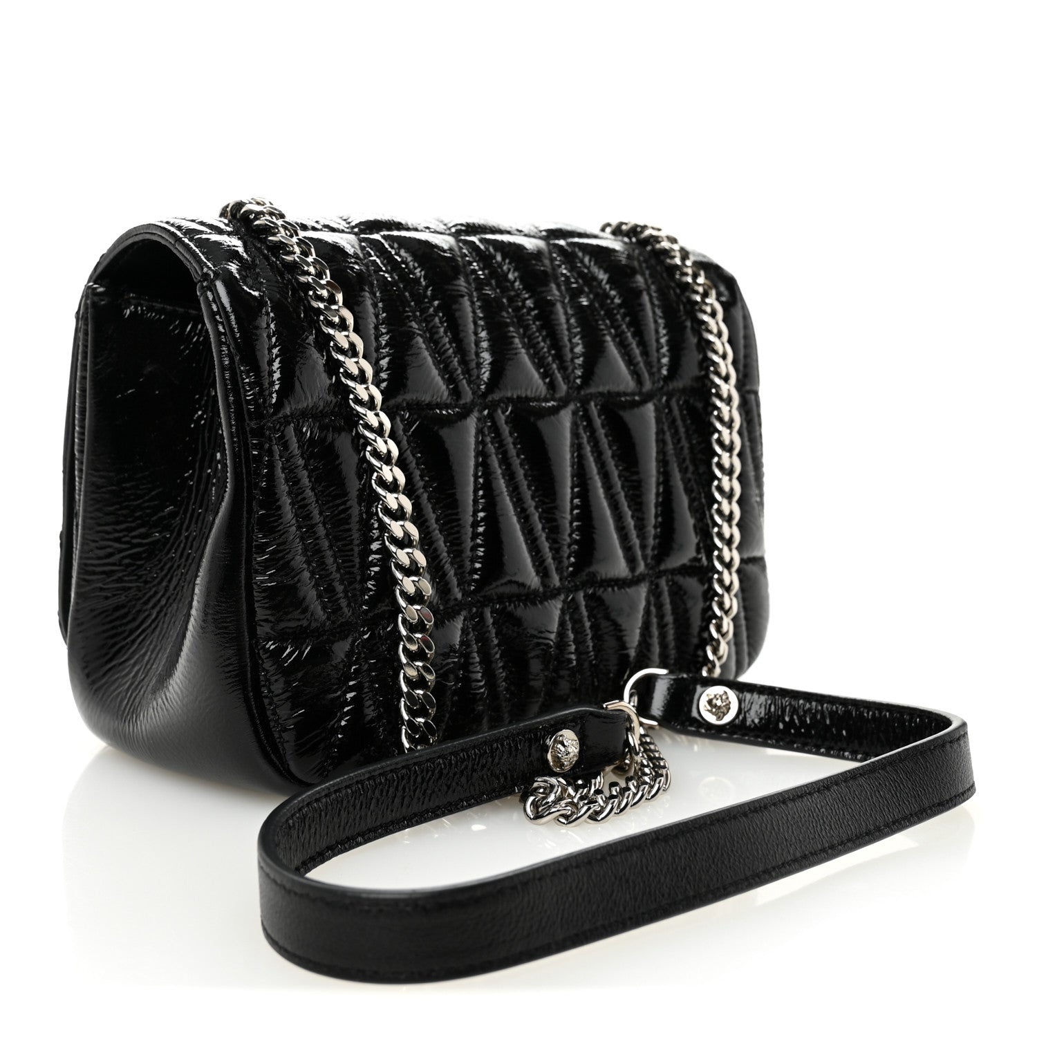 Versace Patent Nappa Quilted Virtus Shoulder Bag Black 3 of 11