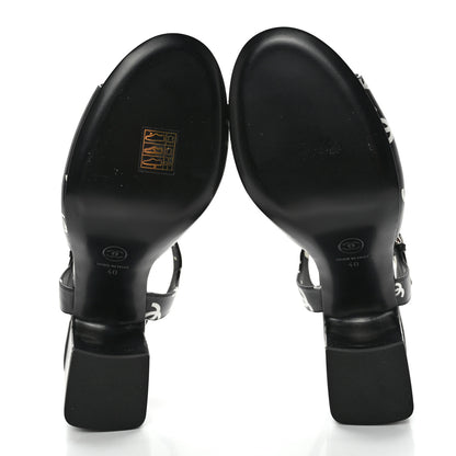 Chanel Lambskin Printed Coco Beach Sandals 40 Black White 5 of 14