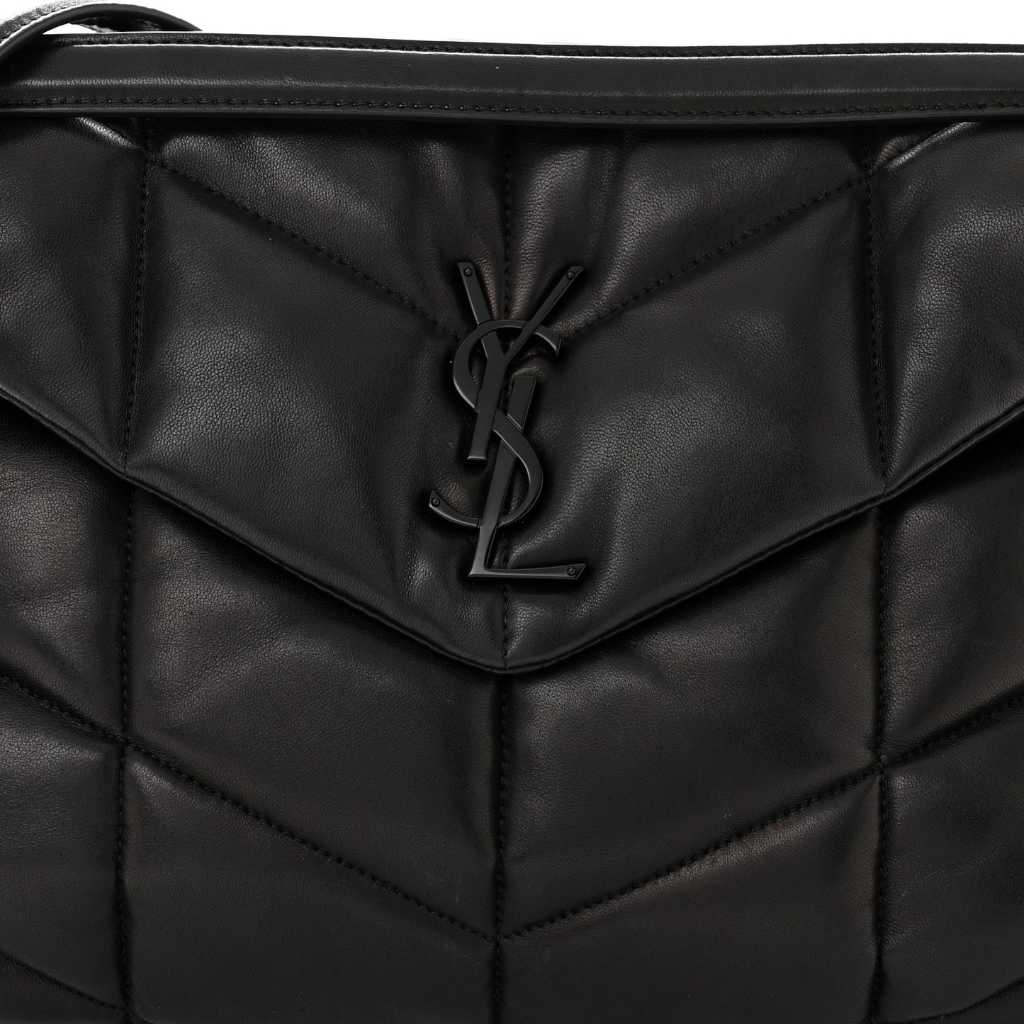Lambskin Quilted Monogram Monochrome Medium Loulou Puffer Chain Satchel Black