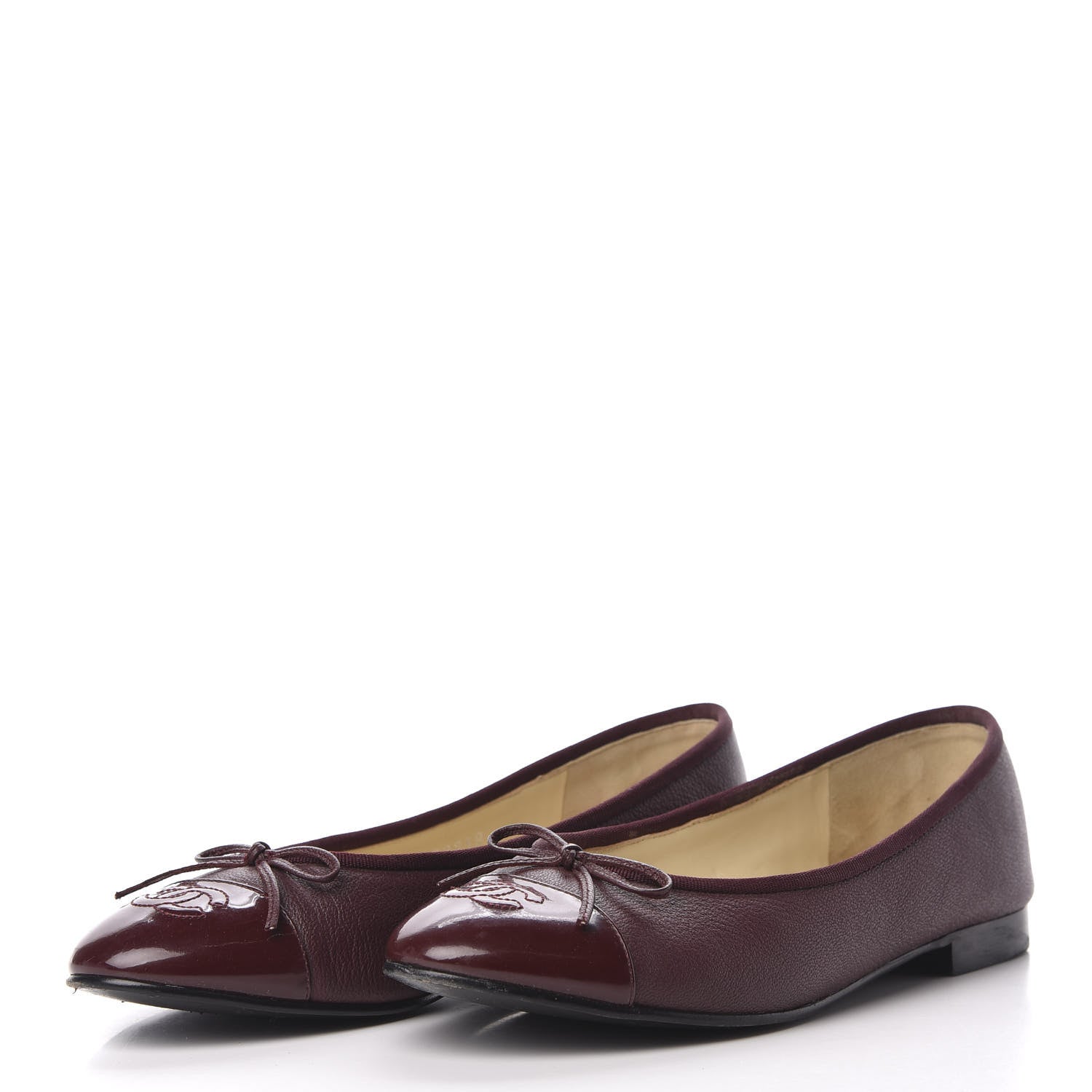 Chanel Goatskin Patent Cap Toe CC Ballerina Flats 39 Burgundy 2 of 12