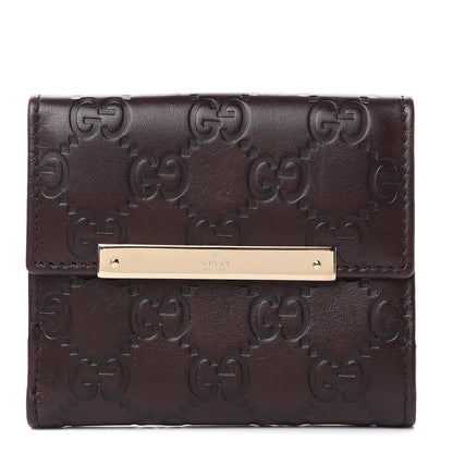 Gucci Guccissima Metal Bar French Flap Wallet Dark Chocolate 1 of 7