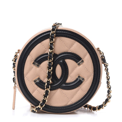 Chanel Caviar Quilted Round Filigree Crossbody Beige Black 1 of 10