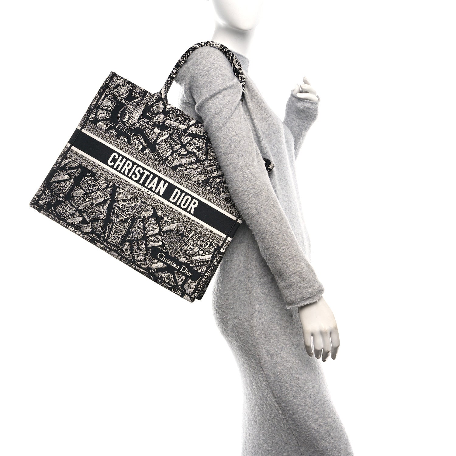 Christian Dior Canvas Embroidered Large Plan De Paris Book Tote Black White 2 of 11