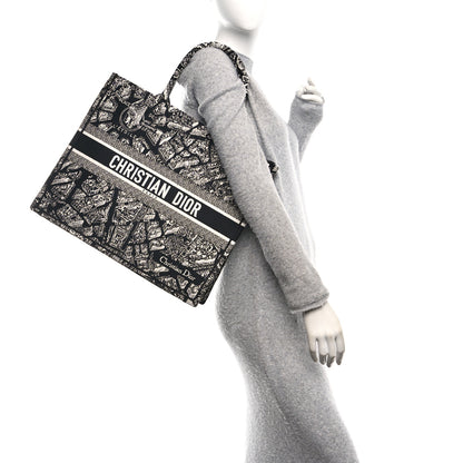 Christian Dior Canvas Embroidered Large Plan De Paris Book Tote Black White 2 of 11