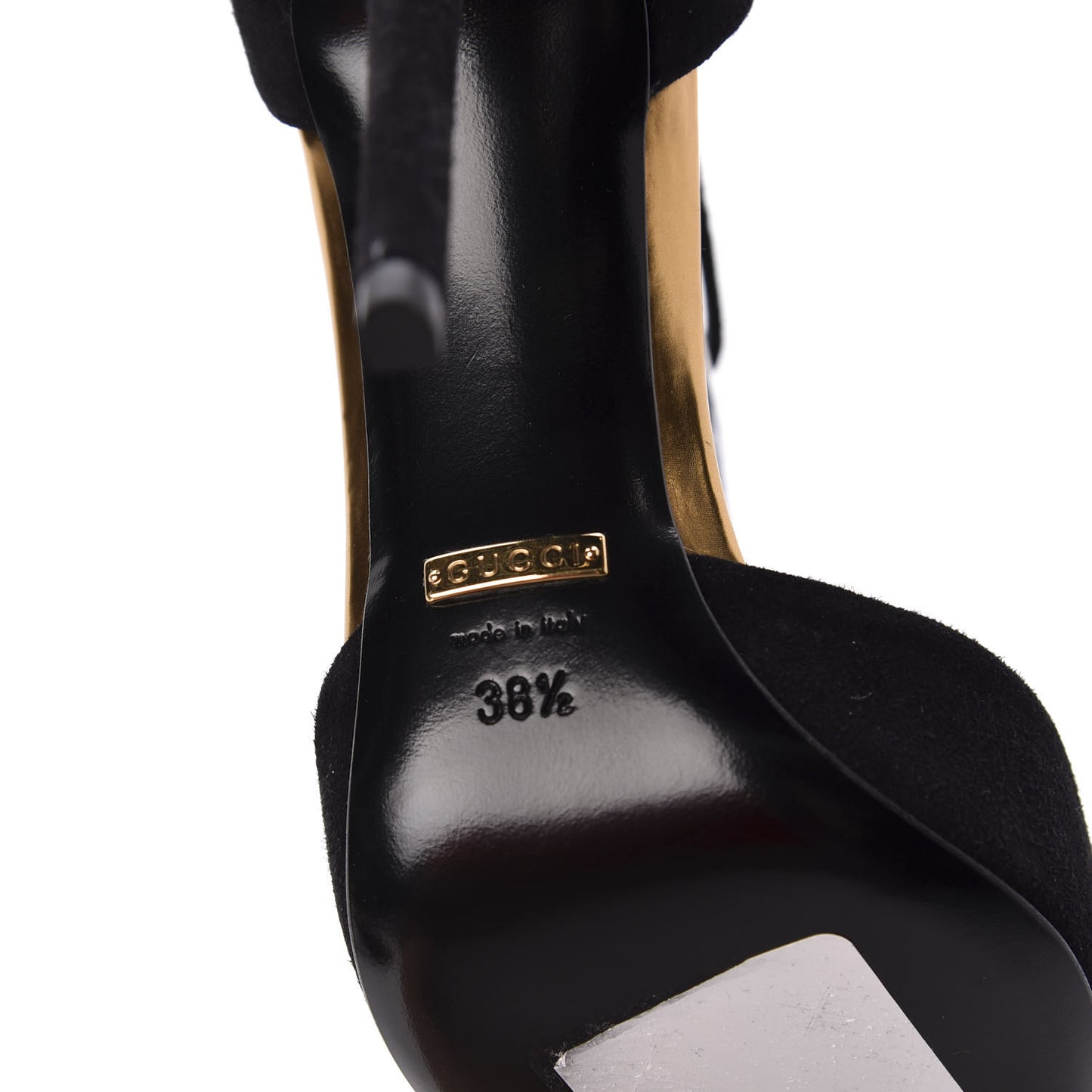 Suede Metallic Cap Toe T-Strap Coline Pumps 38.5 Black Gold