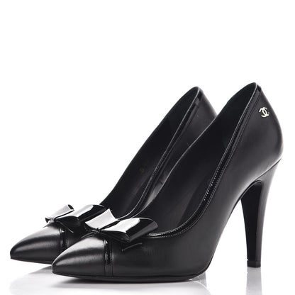 Chanel Lambskin Patent Bow Cap Toe Pumps 36.5 Black 3 of 12
