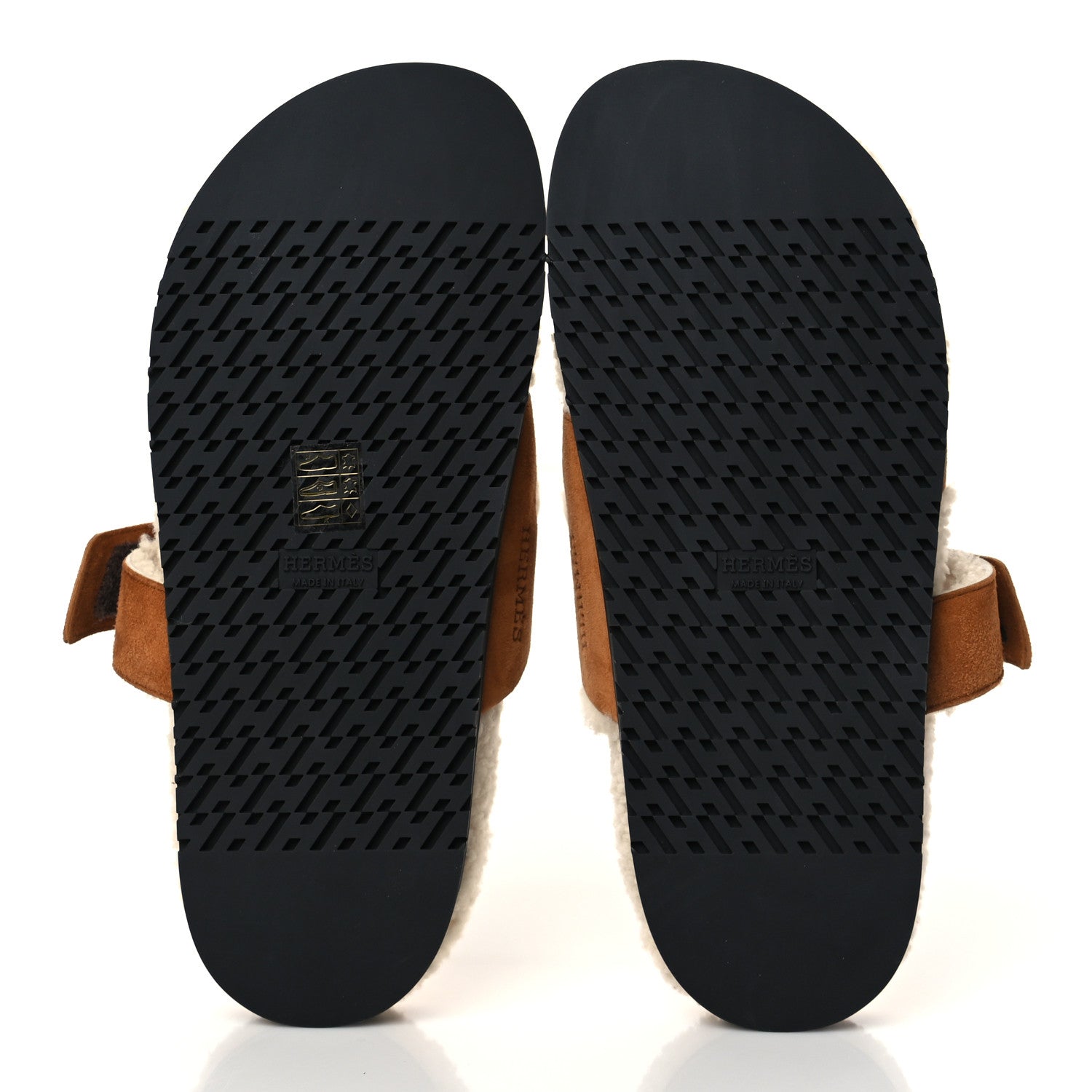 Hermes Suede Goatskin Woolskin Womens Chypre Sandals 39 Brun Fume Ecru 5 of 8