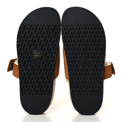 Hermes Suede Goatskin Woolskin Womens Chypre Sandals 39 Brun Fume Ecru 5 of 8