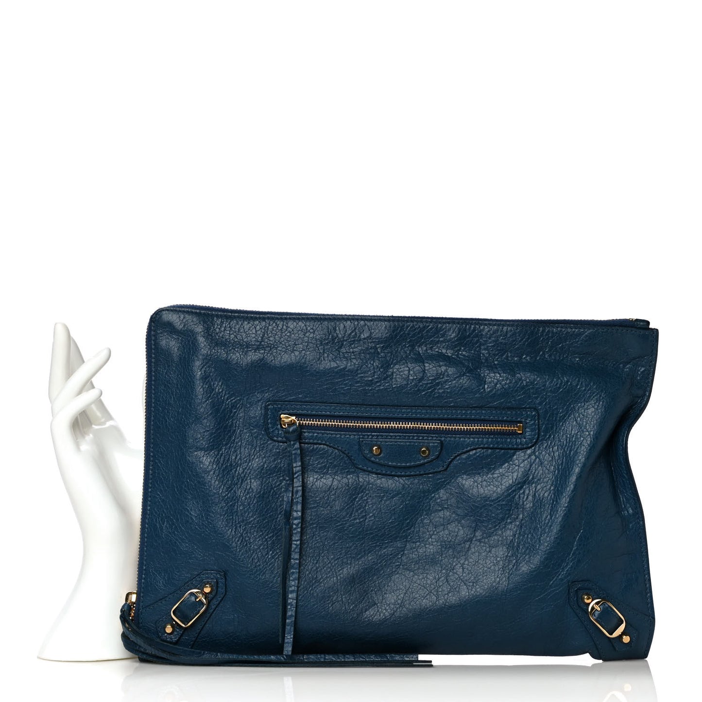 Agneau Classic Hardware Small Pouch Bleu Profond