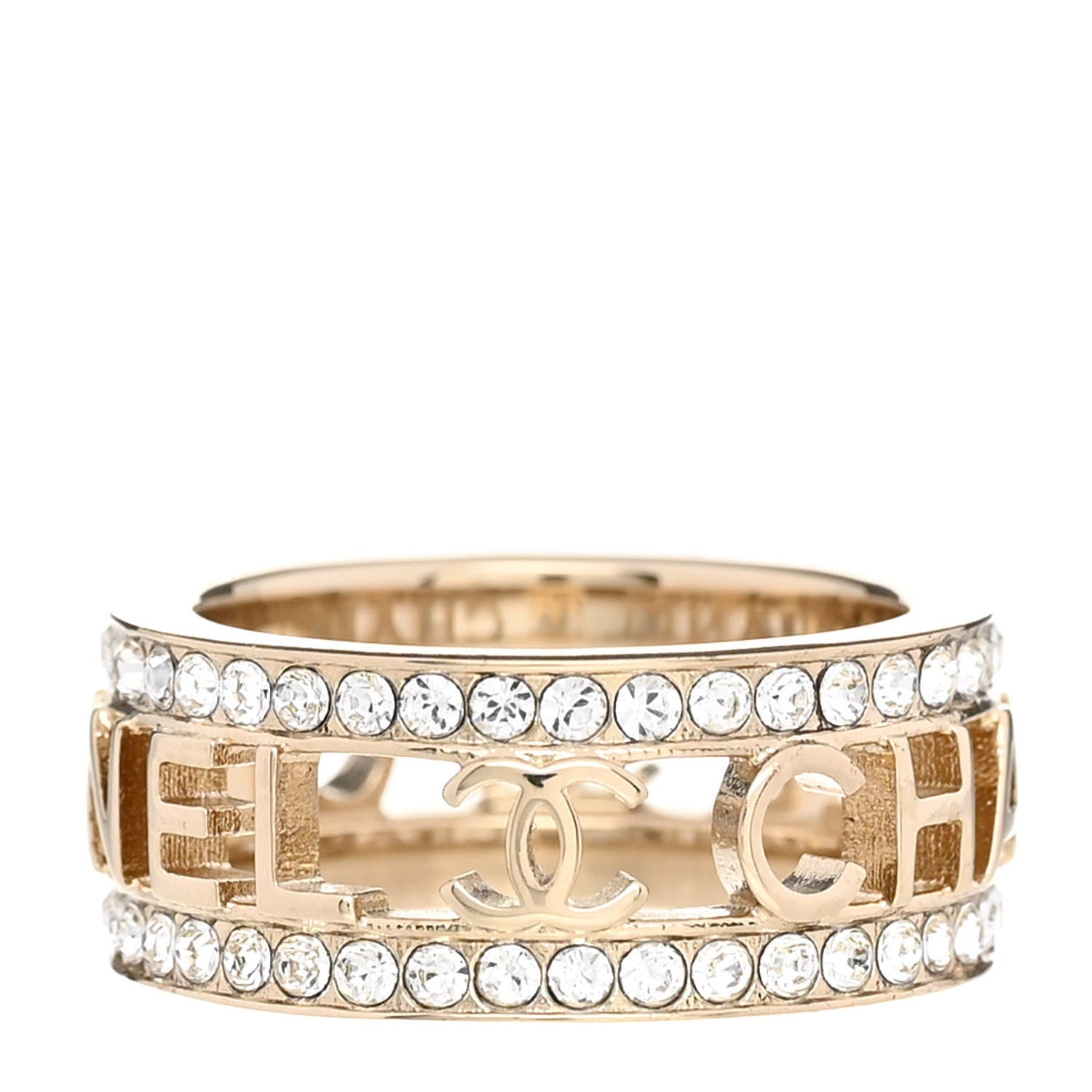 Chanel Metal Crystal Bow-tiful CC Logo Ring 52/6 Gold 3 of 5