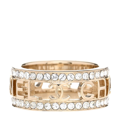 Chanel Metal Crystal Bow-tiful CC Logo Ring 52/6 Gold 3 of 5