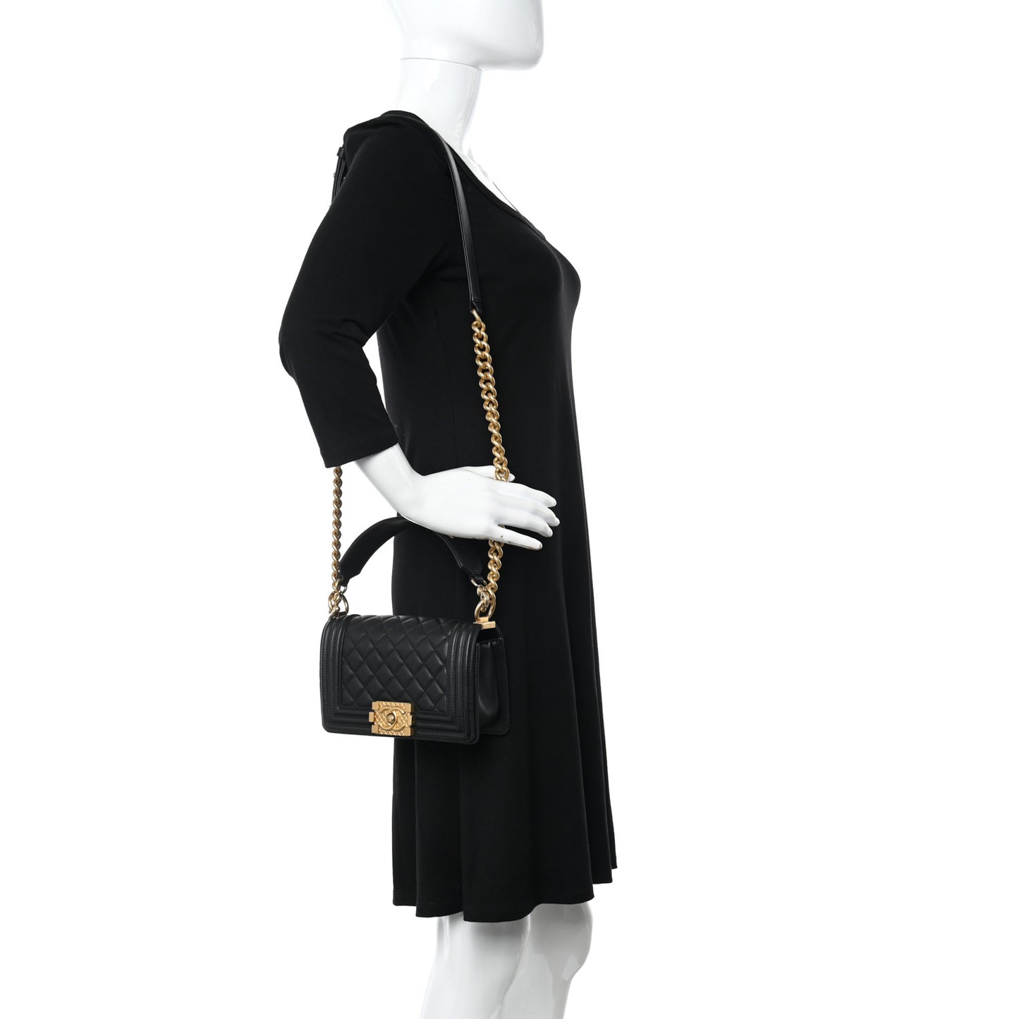 Calfskin Small Boy Logo Top Handle Flap Black