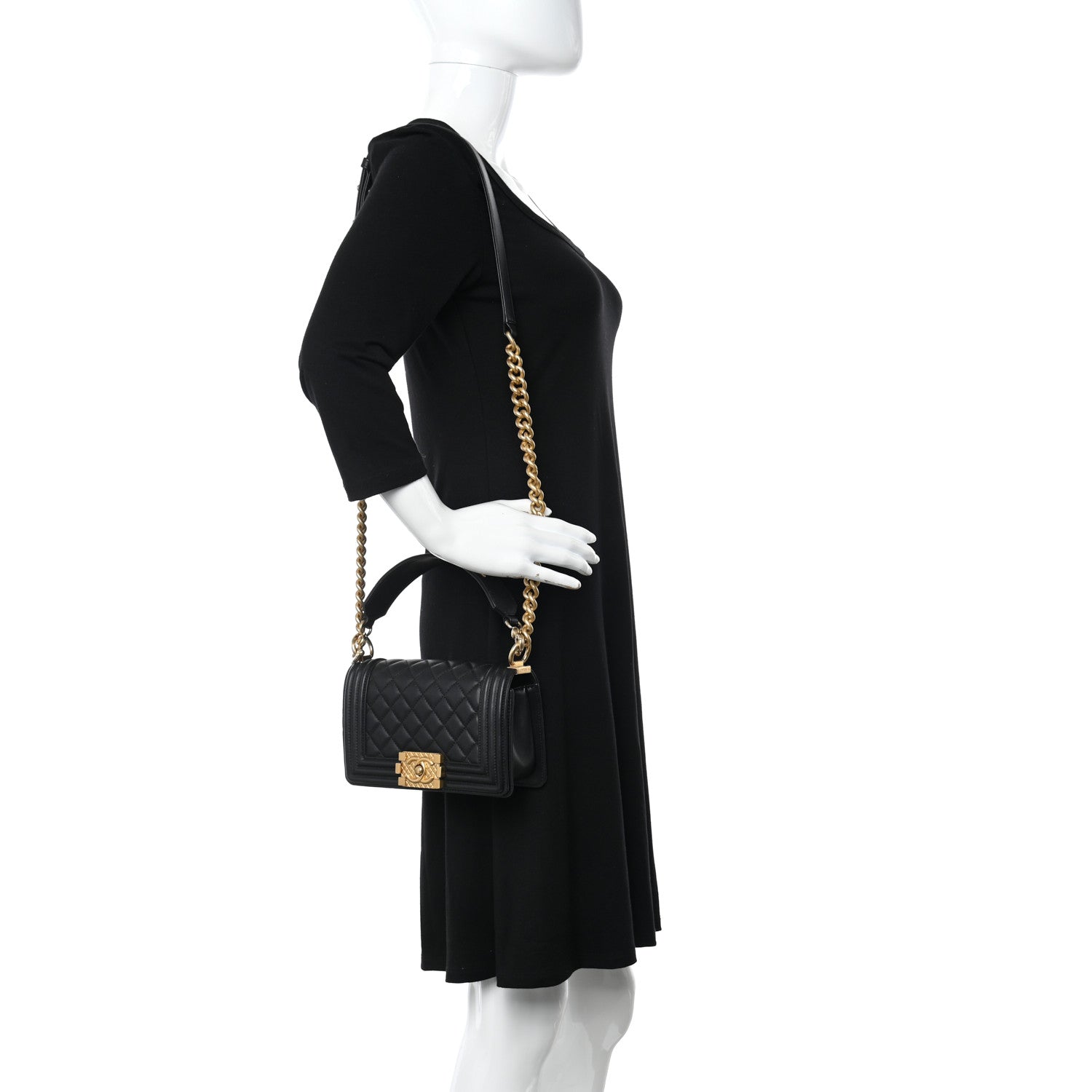 Chanel Calfskin Small Boy Logo Top Handle Flap Black 2 of 12