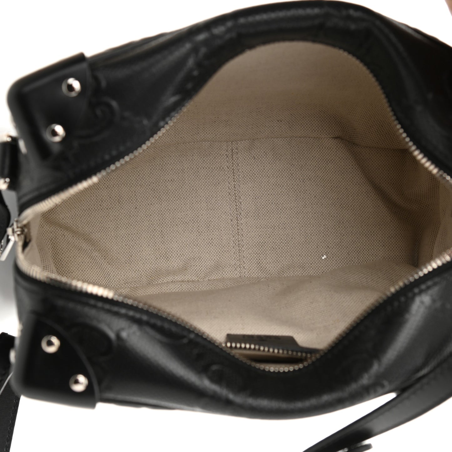 Calfskin GG Tennis Embossed Square Messenger Bag Black