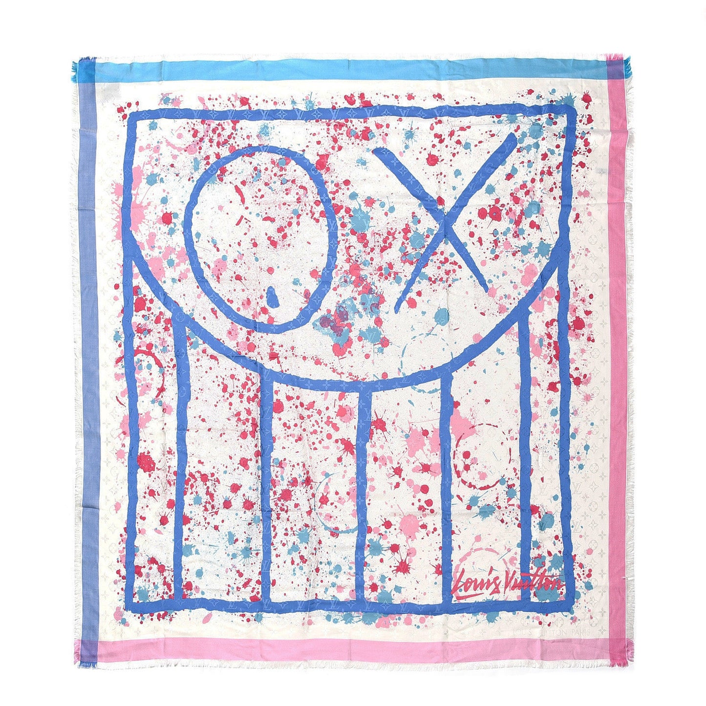 Wool Silk Monogram Mr. A Shawl Pink Blue