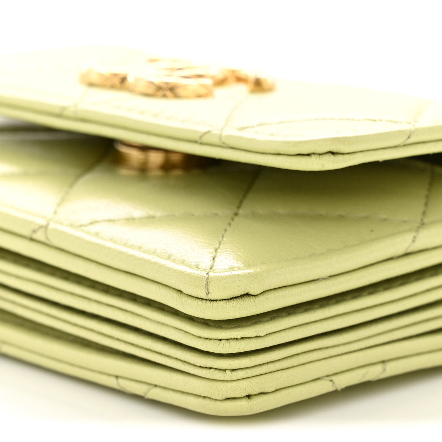 Chanel Lambskin Quilted Flap Card Holder On Chain Light Green 10 of 12