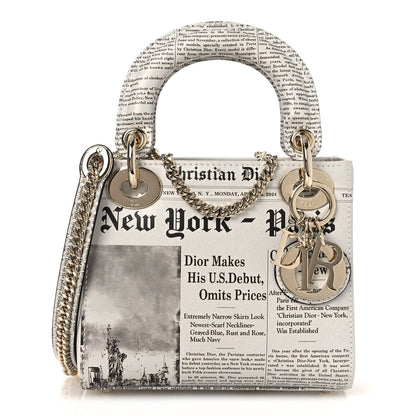 Christian Dior Calfskin Newspaper Printed Mini Lady Dior Black White 1 of 11