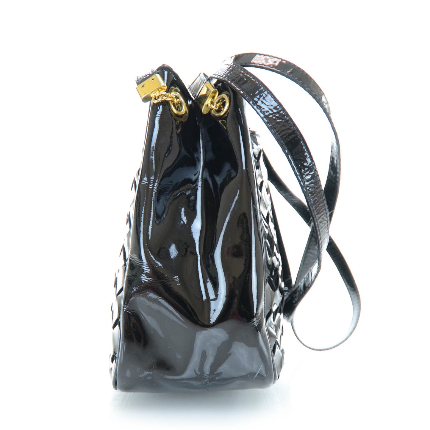 Vintage Patent Woven Shoulder Bag Black