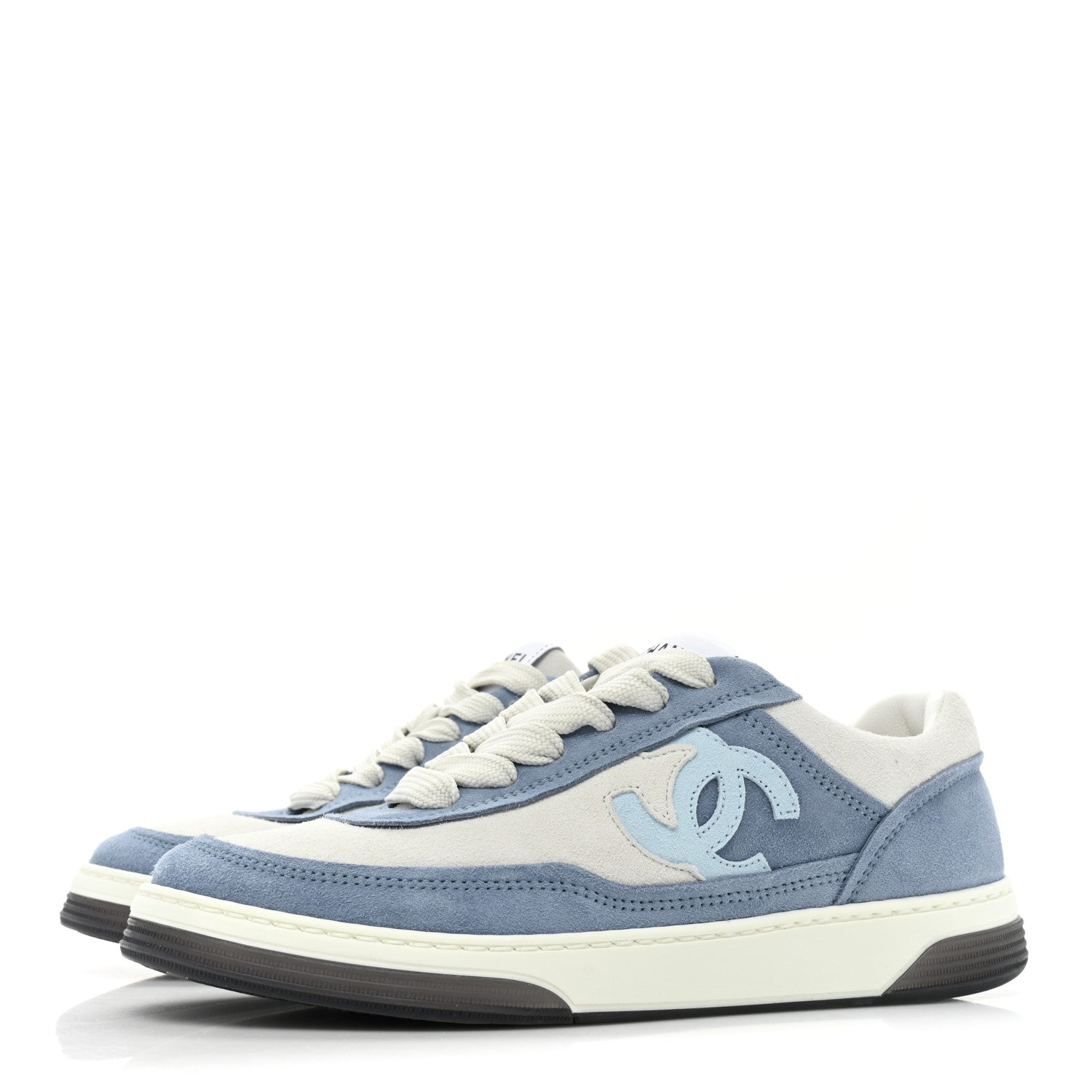 Chanel Suede Kidskin Womens CC Sneakers 35 White Blue 3 of 11