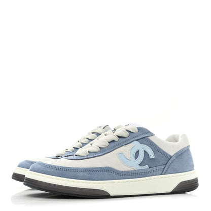 Chanel Suede Kidskin Womens CC Sneakers 35 White Blue 3 of 11