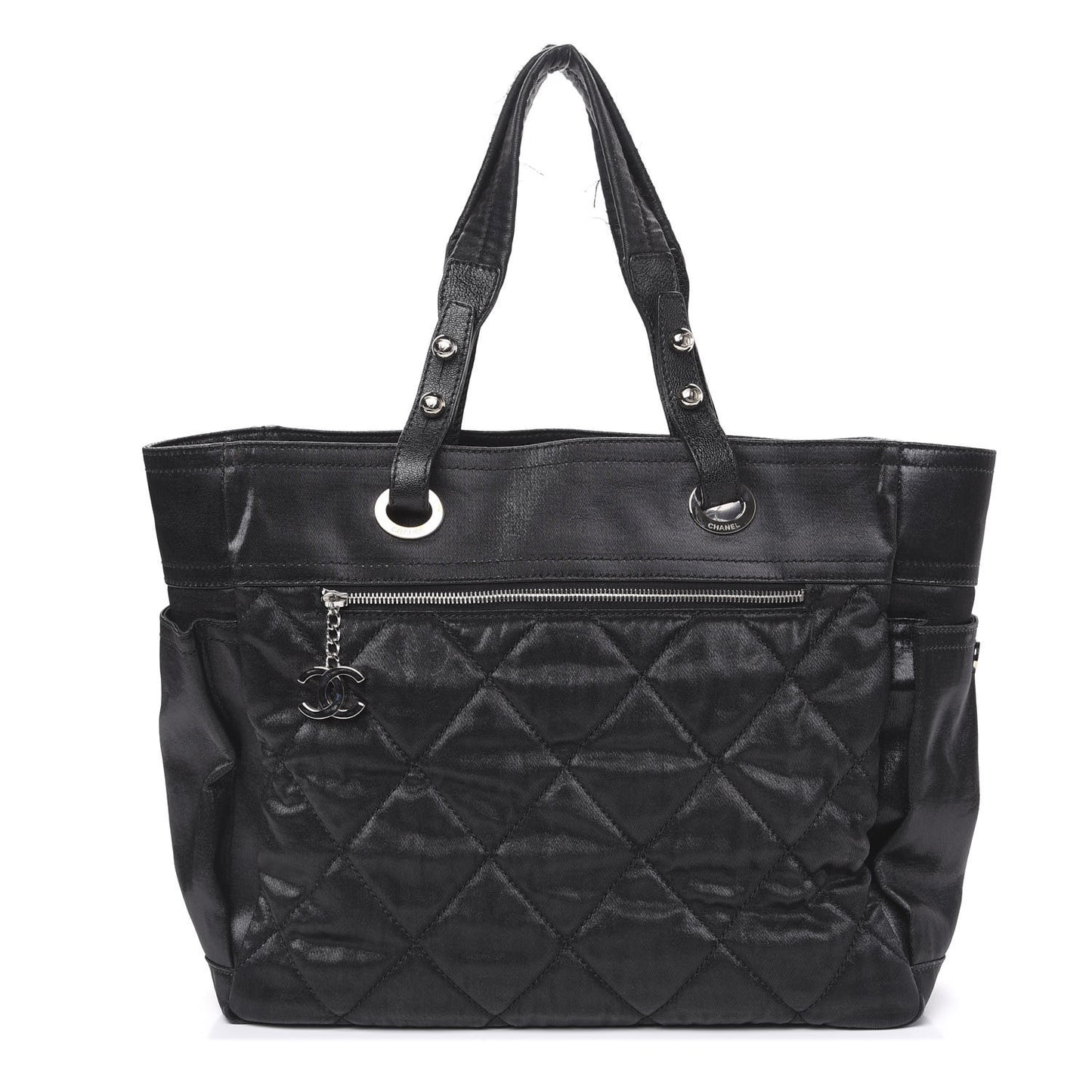 Coated Canvas Quilted Large Paris Biarritz Tote Black