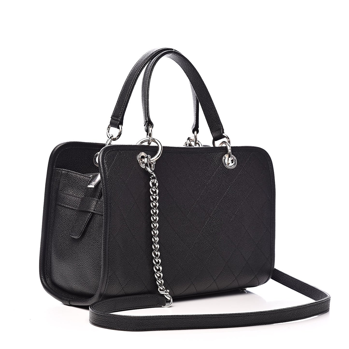 Caviar Stitched Shopping Tote Black