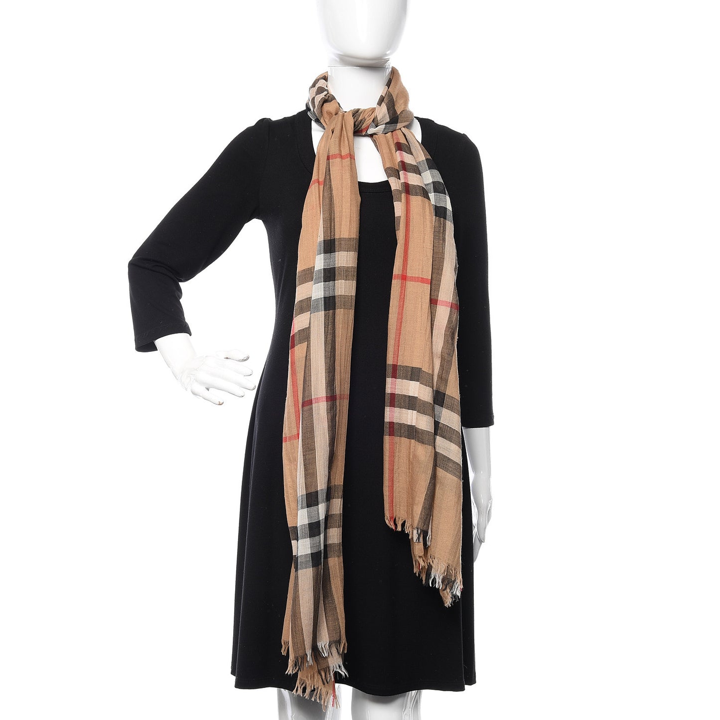 Linen Giant Check Lightweight Scarf Camel