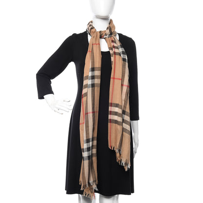 Burberry Linen Giant Check Lightweight Scarf Camel 2 of 5