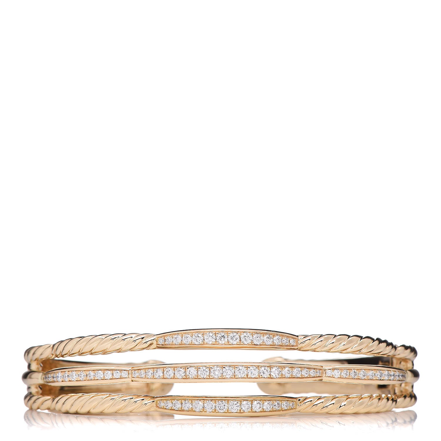 David Yurman 18K Yellow Gold Diamond Tides Three Row Cuff Bracelet 1 of 5