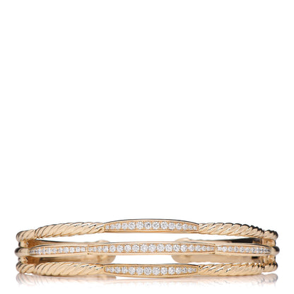 David Yurman 18K Yellow Gold Diamond Tides Three Row Cuff Bracelet 1 of 5