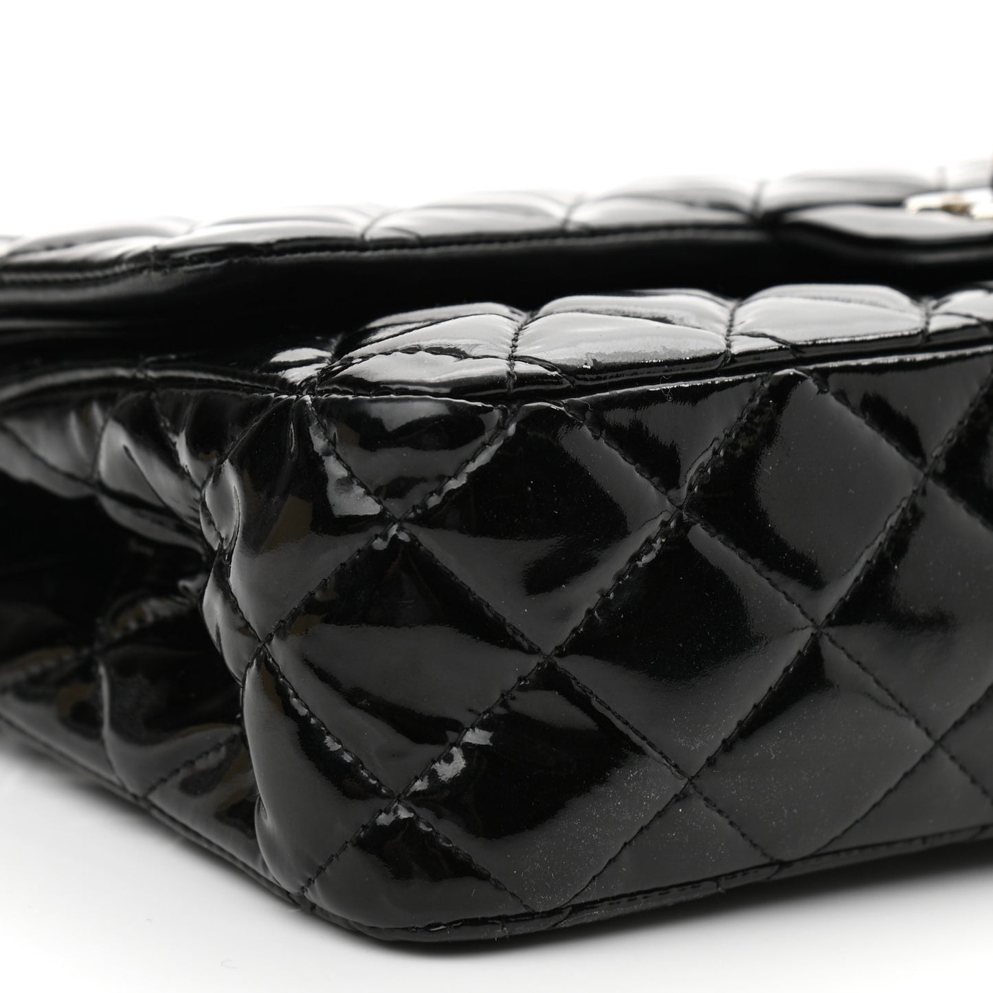 Patent Quilted Medium Double Flap Black
