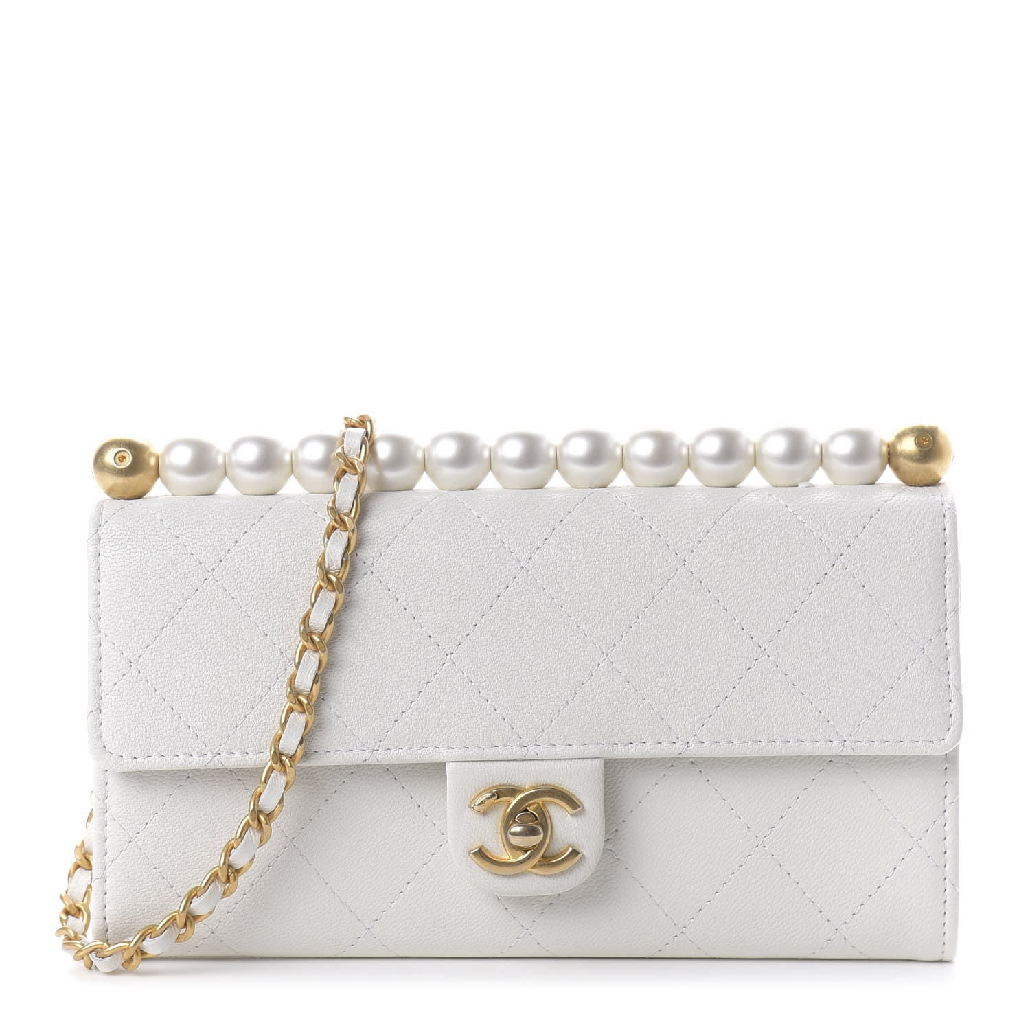 Chanel Lambskin Quilted Chic Pearls Clutch With Chain White 1 of 11