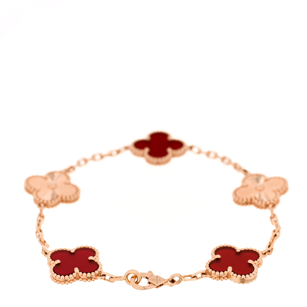 Van Cleef & Arpels 18K Rose Gold Carnelian 5 Motifs Guilloche Vintage Alhambra Bracelet 2 of 5
