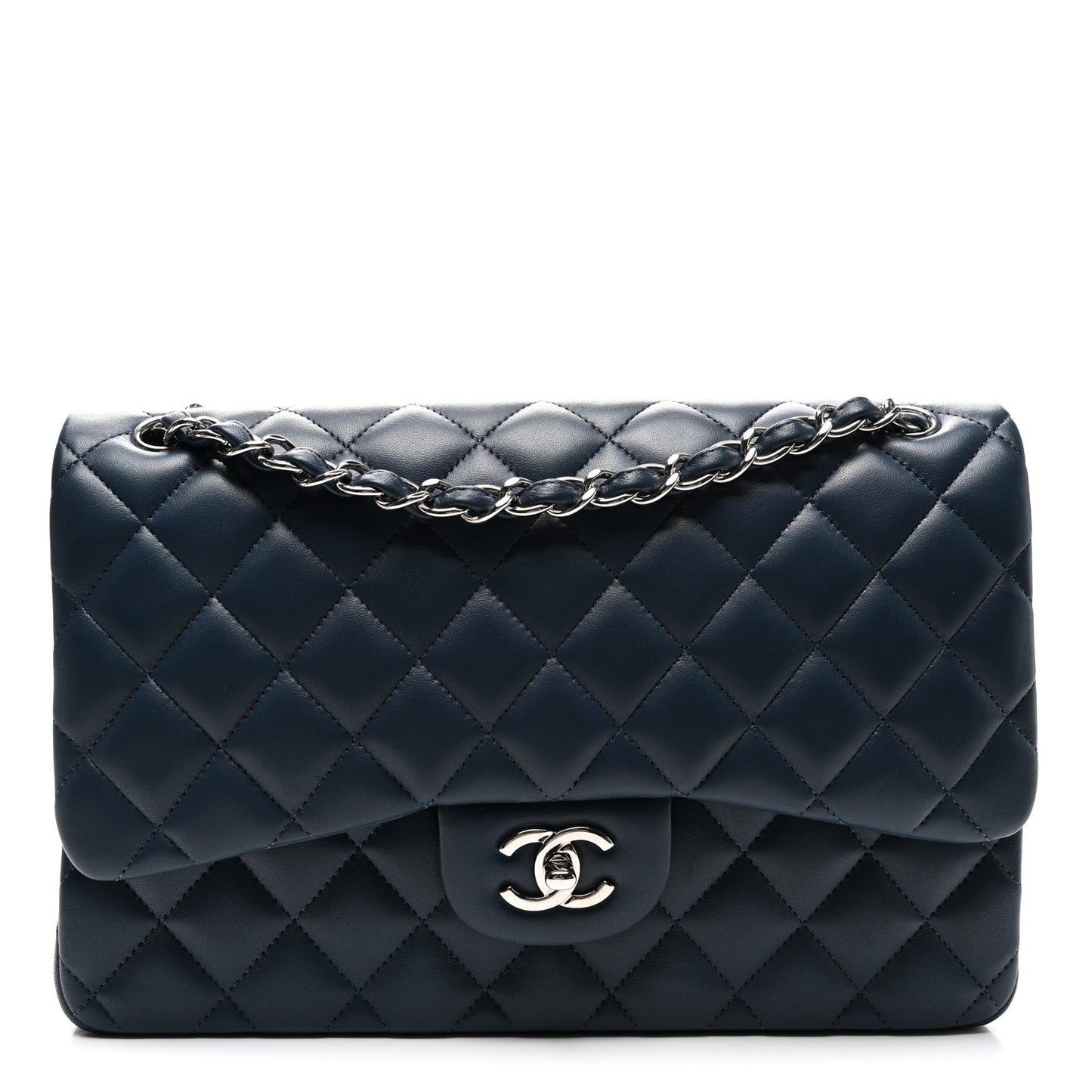 Lambskin Quilted Jumbo Double Flap Navy