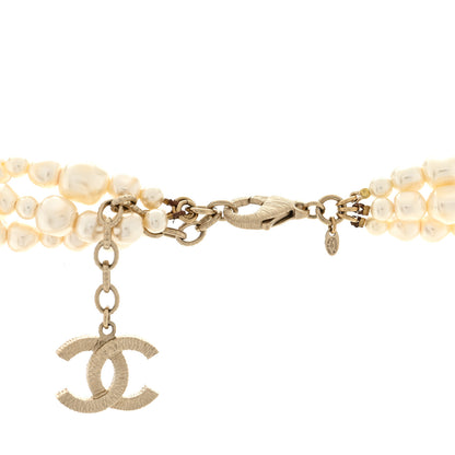 Chanel Graduated Pearl Crystal CC Multi Strand Necklace Gold 4 of 4