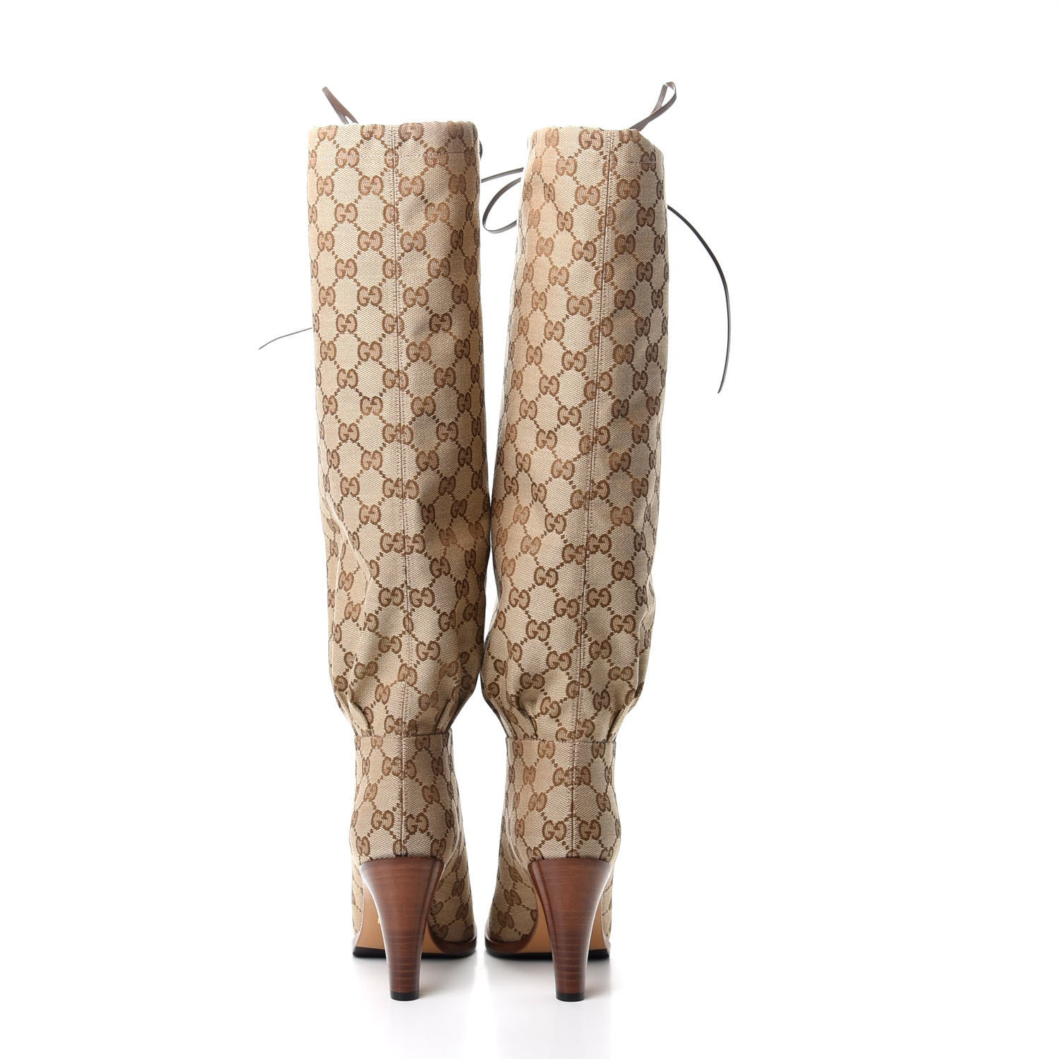 Gucci Monogram Lisa Mid Heel Boots 36 Beige Ebony 7 of 10
