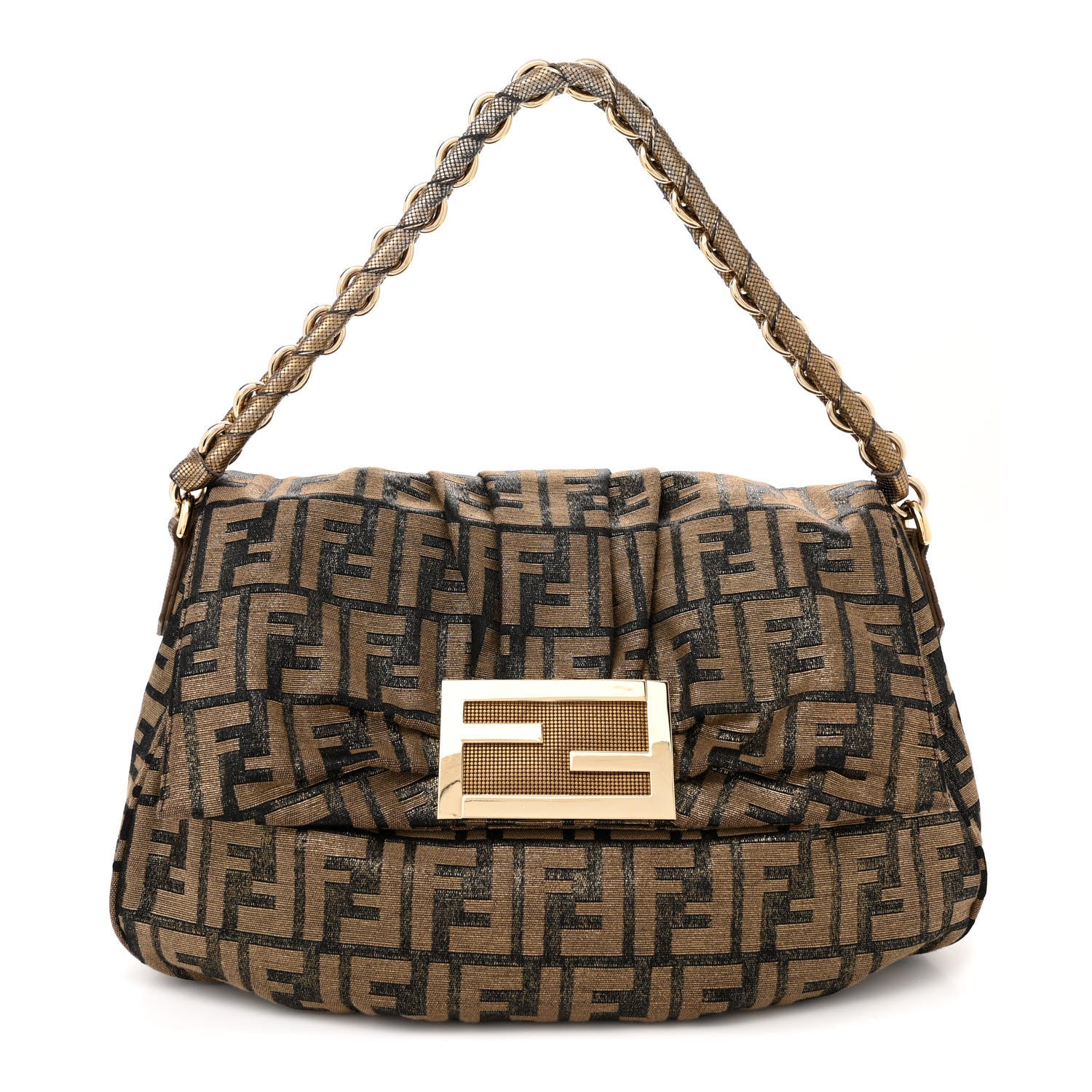 Fendi Metallic Lurex Zucca Mia Shoulder Flap Bronze 1 of 11