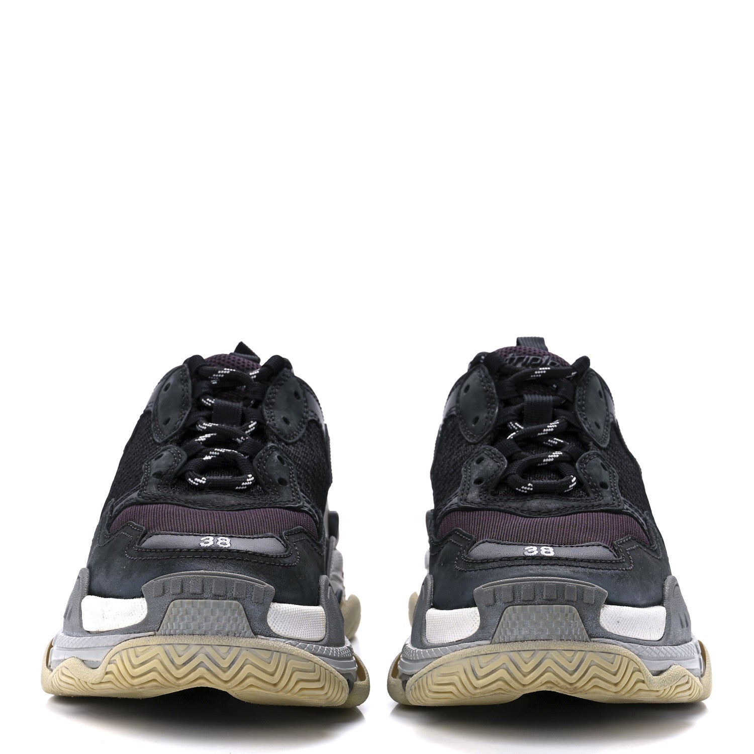 Balenciaga Fabric Mesh Womens Triple S Sneakers 38 Black Burgundy 2 of 8