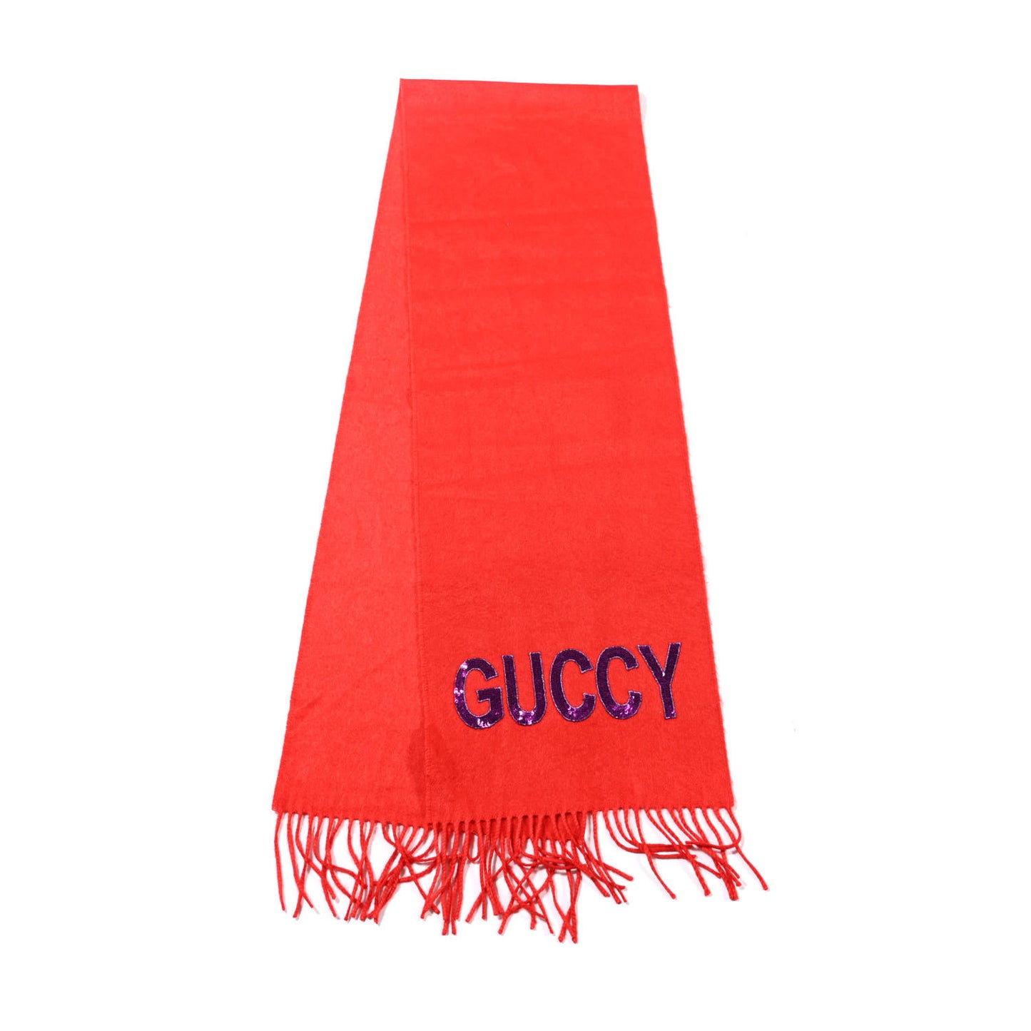Silk Cashmere Sequins Woven Guccy Scarf Flame