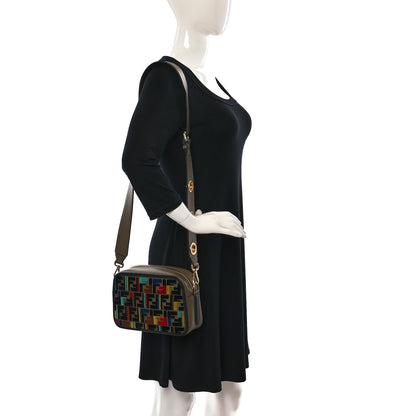Fendi Vitello Century Velvet F is Fendi FF Multicolor Bi-Color Camera Case Fango Black Multicolor 2 of 12
