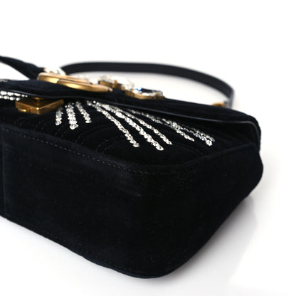 Gucci Velvet Matelasse Marquise Crystals Embroidered Small GG Marmont Shoulder Bag Black 9 of 9