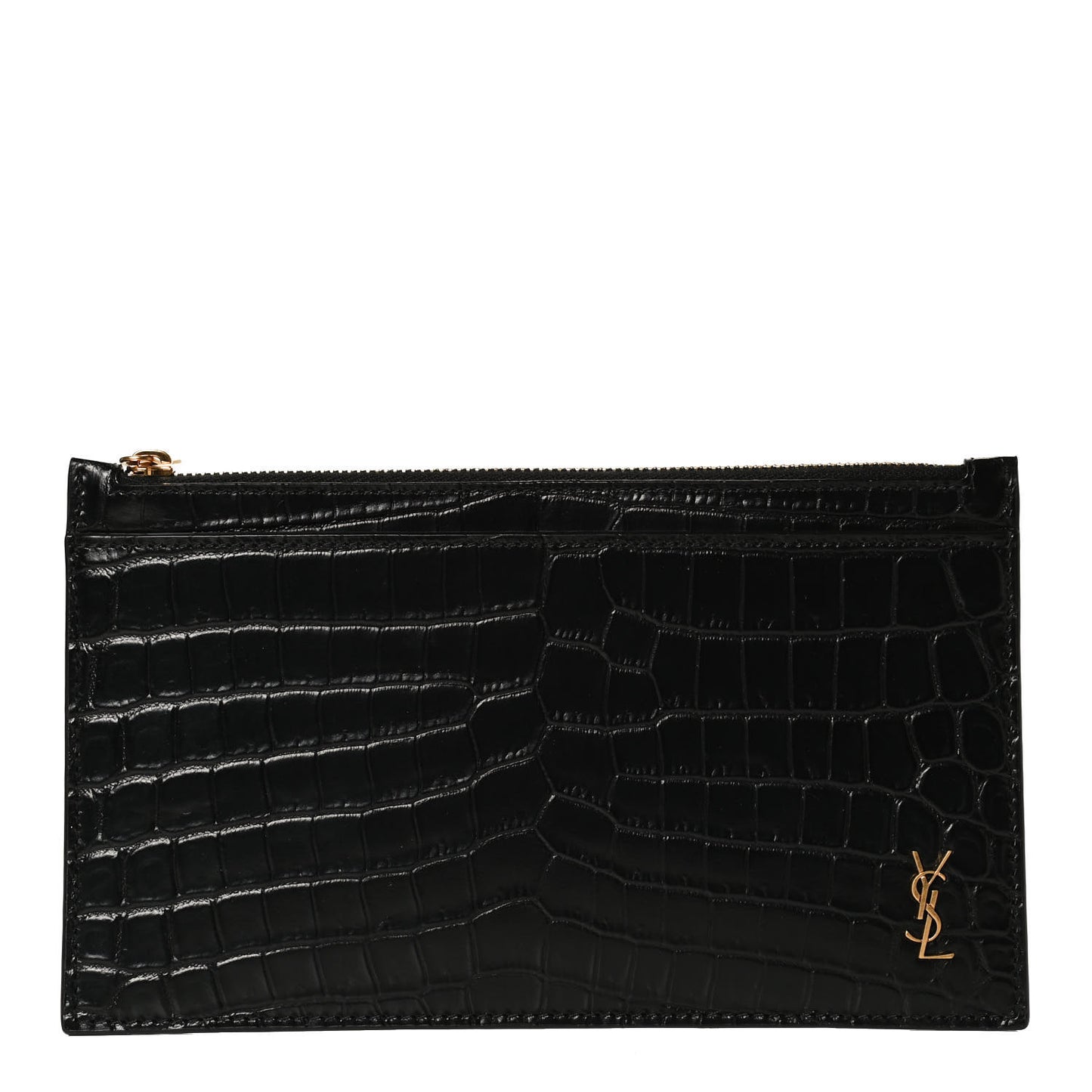Calfskin Crocodile Embossed Monogram Bill Pouch Black