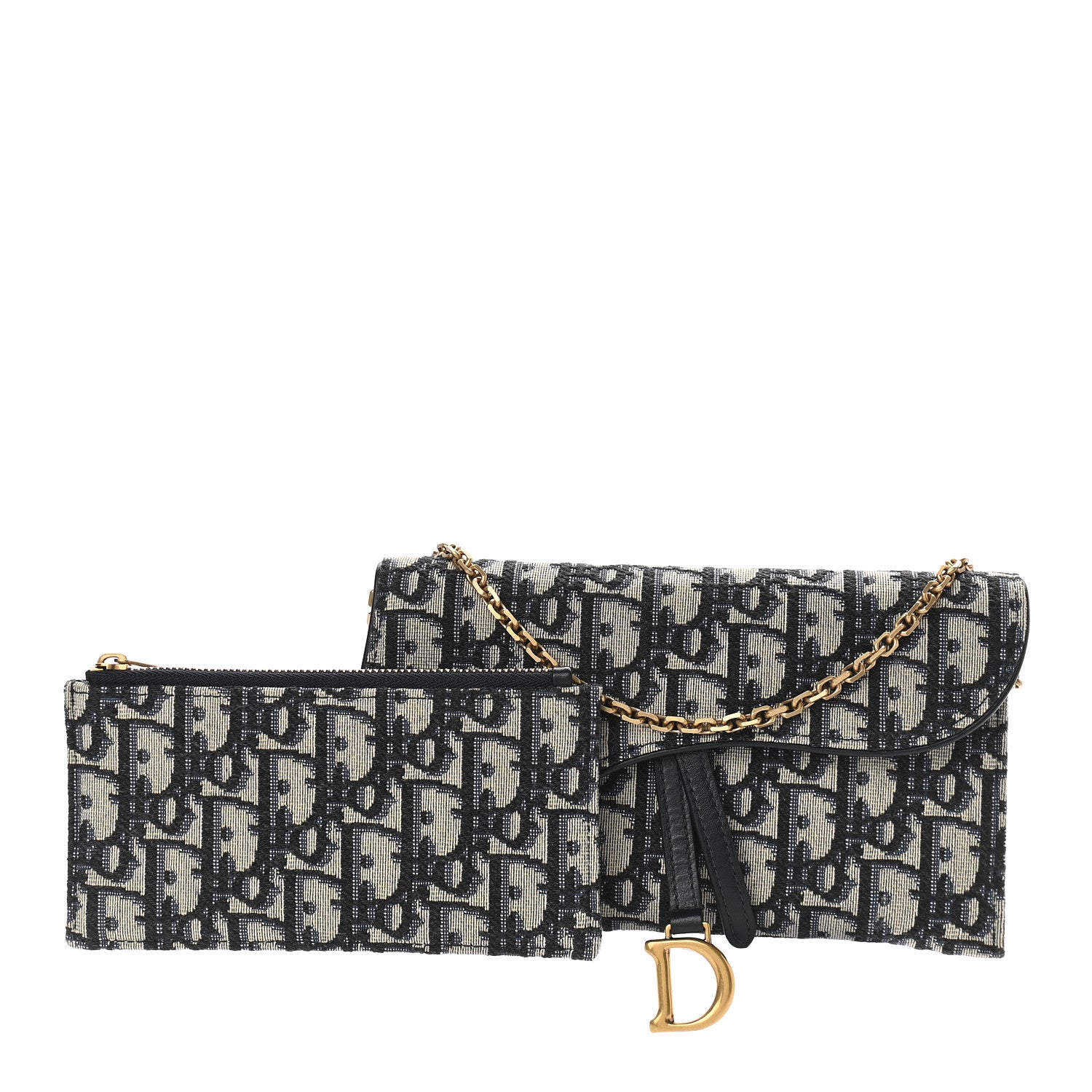 Christian Dior Oblique Saddle Chain Long Wallet Blue 3 of 10