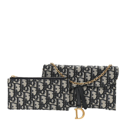 Christian Dior Oblique Saddle Chain Long Wallet Blue 3 of 10