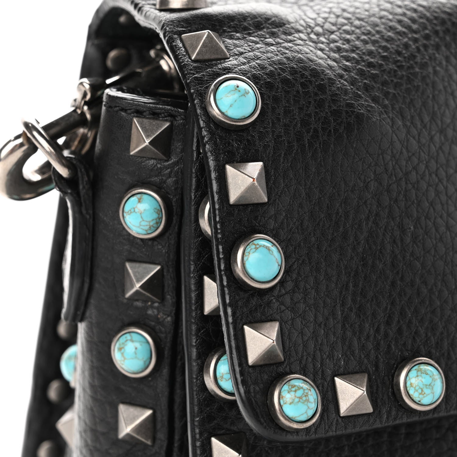 Valentino Garavani Pebbled Calfskin Medium Guitar Strap Rockstud Rolling Flap Saddle Bag Black 9 of 12
