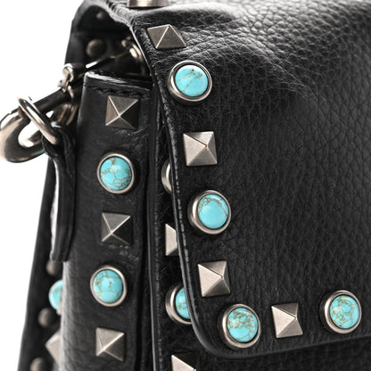 Valentino Garavani Pebbled Calfskin Medium Guitar Strap Rockstud Rolling Flap Saddle Bag Black 9 of 12