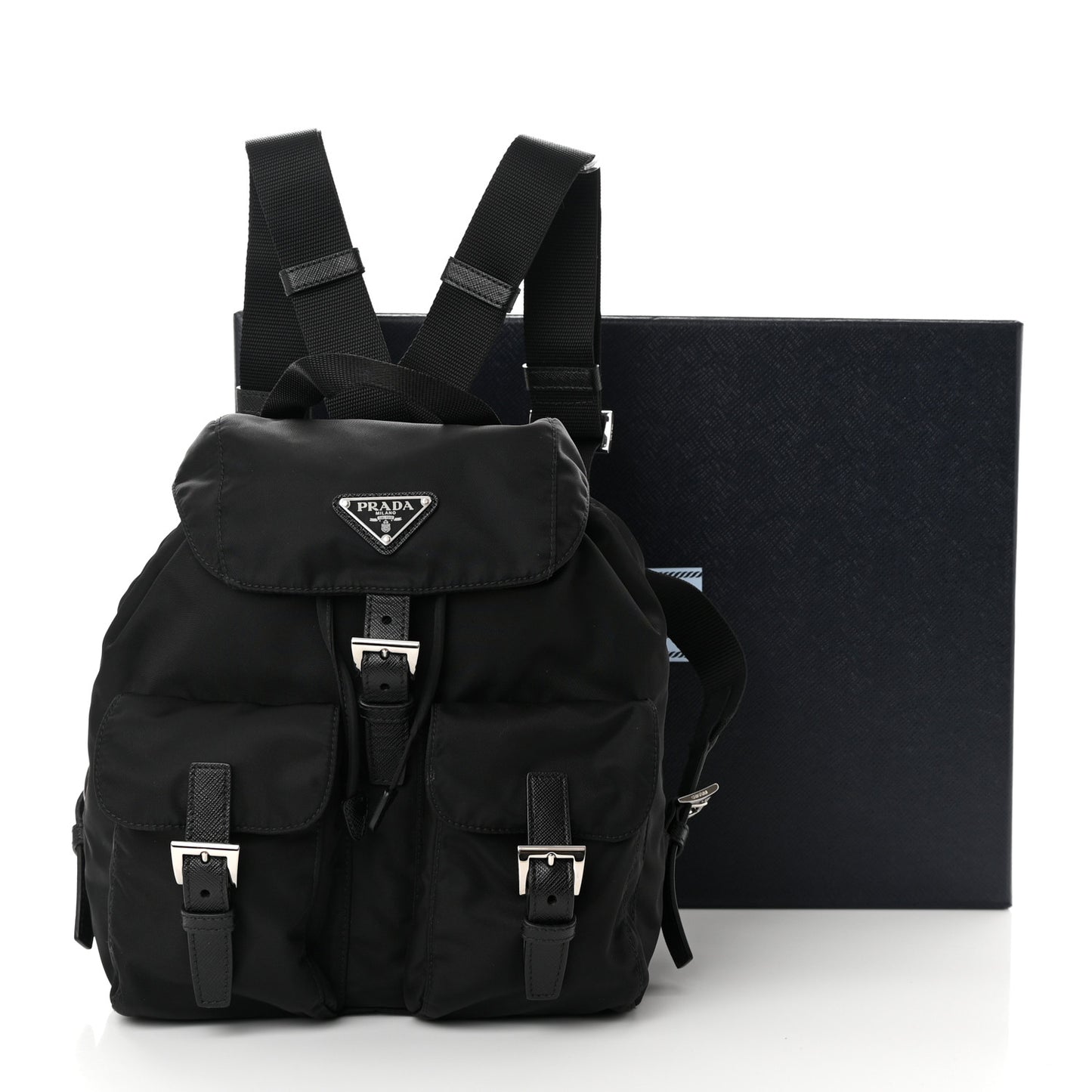 Tessuto Nylon Saffiano Small Backpack Black