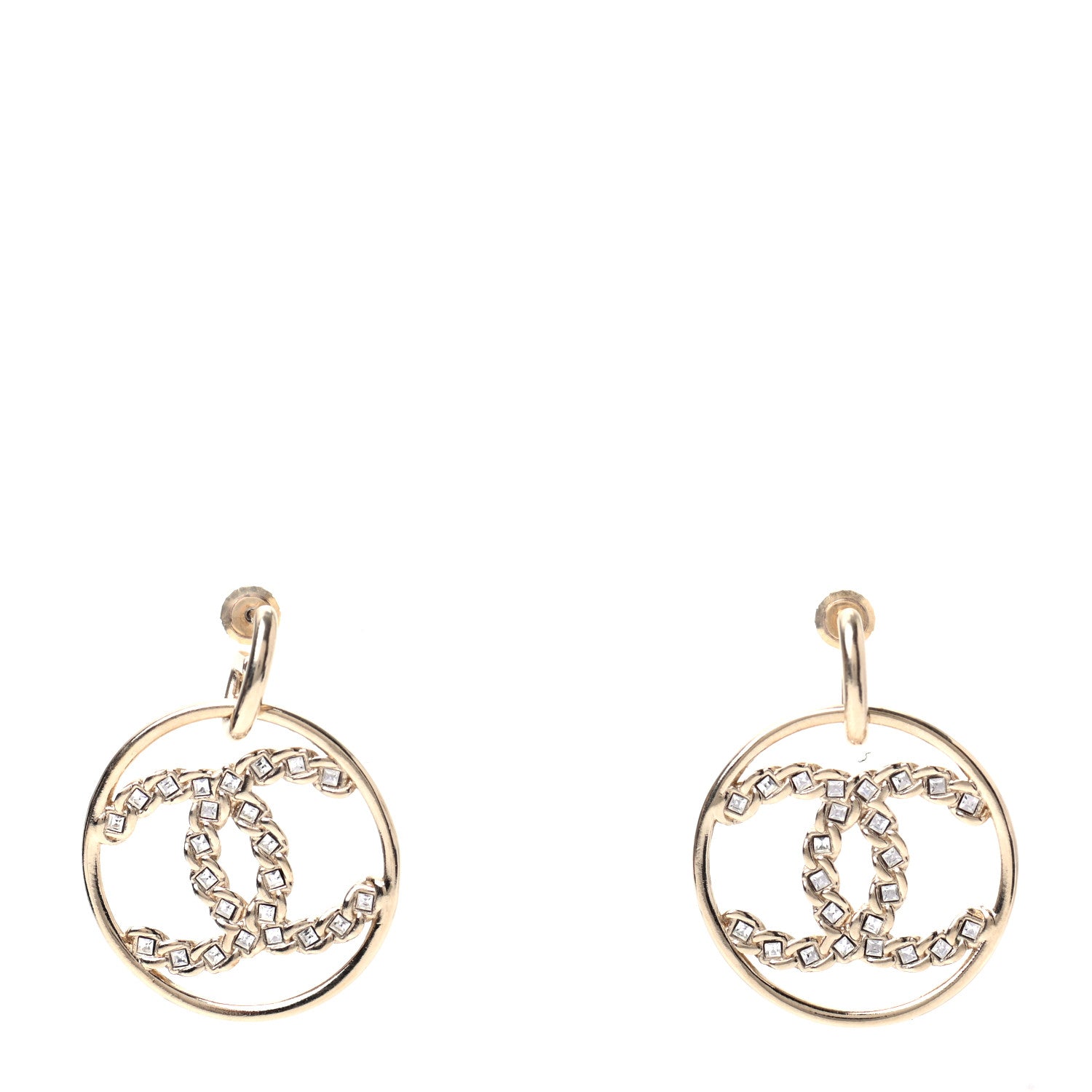 Chanel Baguette Crystal High Society CC Drop Earrings Gold 1 of 5